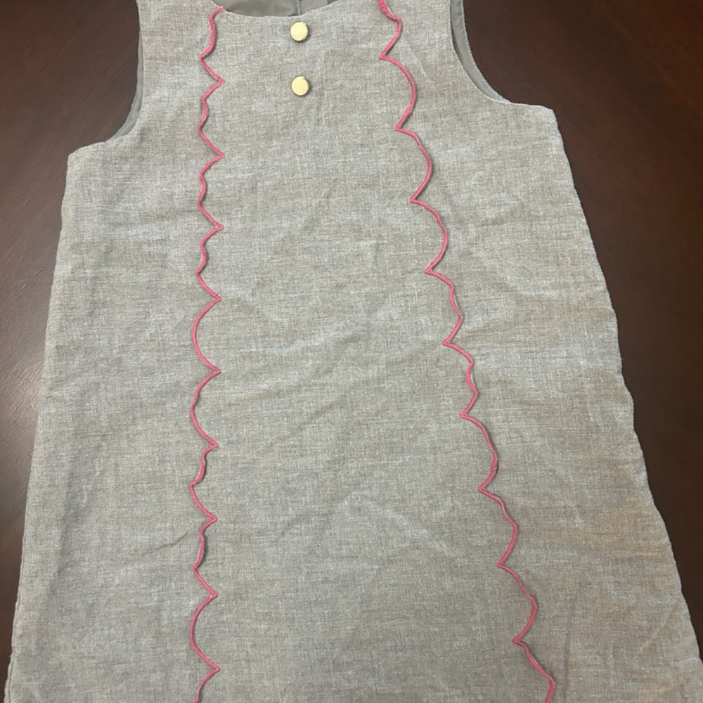 Vintage Janie and Jack Gray Pink Scallop Dress Girls Size 4 Sleeveless